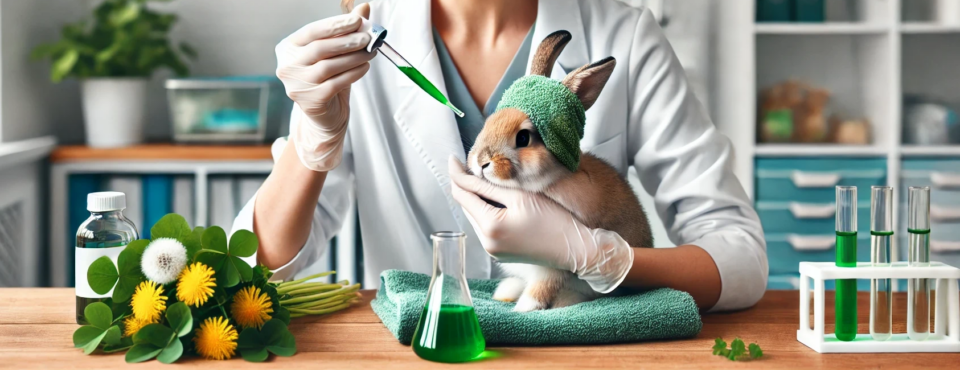 Image d'un lapin malade recevant un remède de phytothérapie